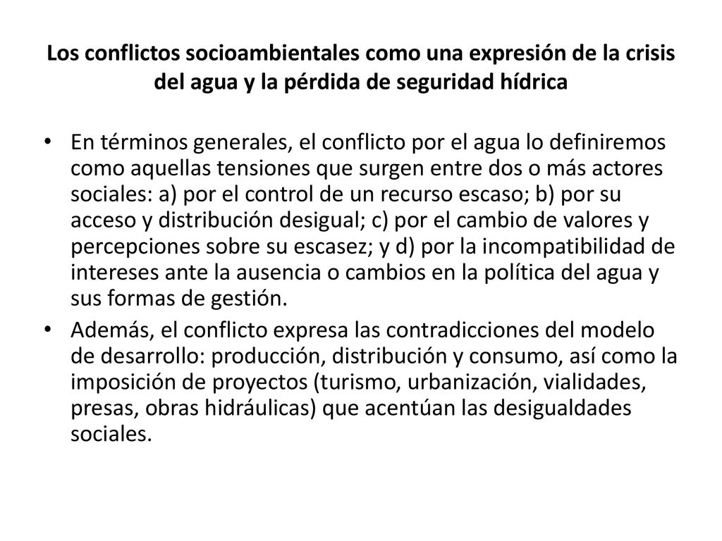 Los conflictos socioambientales como una expresión de la crisis del agua y la pérdida de seguridad hídrica