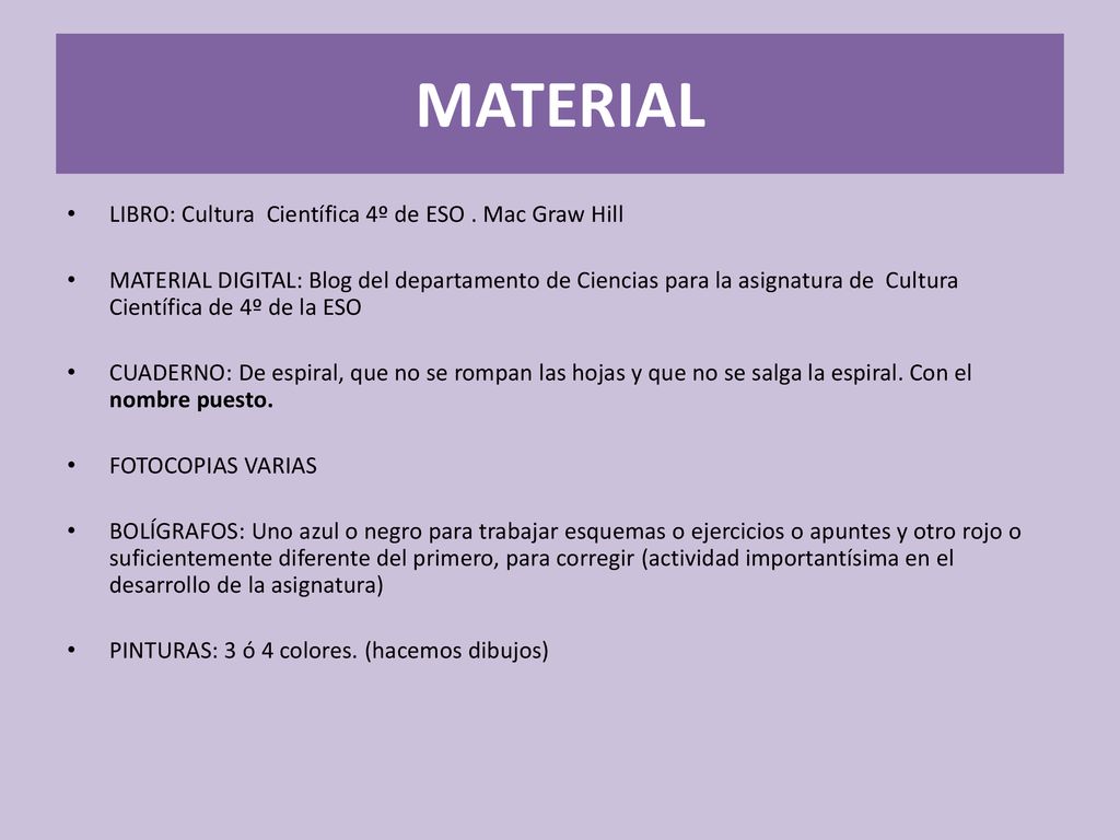 MATERIAL LIBRO: Cultura Científica 4º de ESO . Mac Graw Hill
