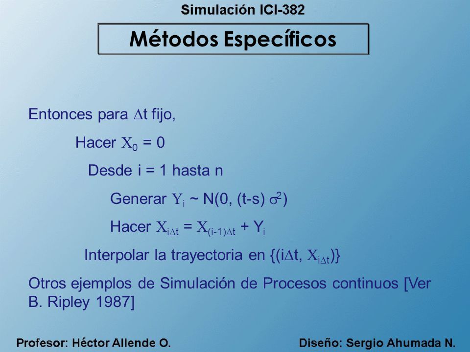 Métodos Específicos Entonces para t fijo, Hacer X0 = 0