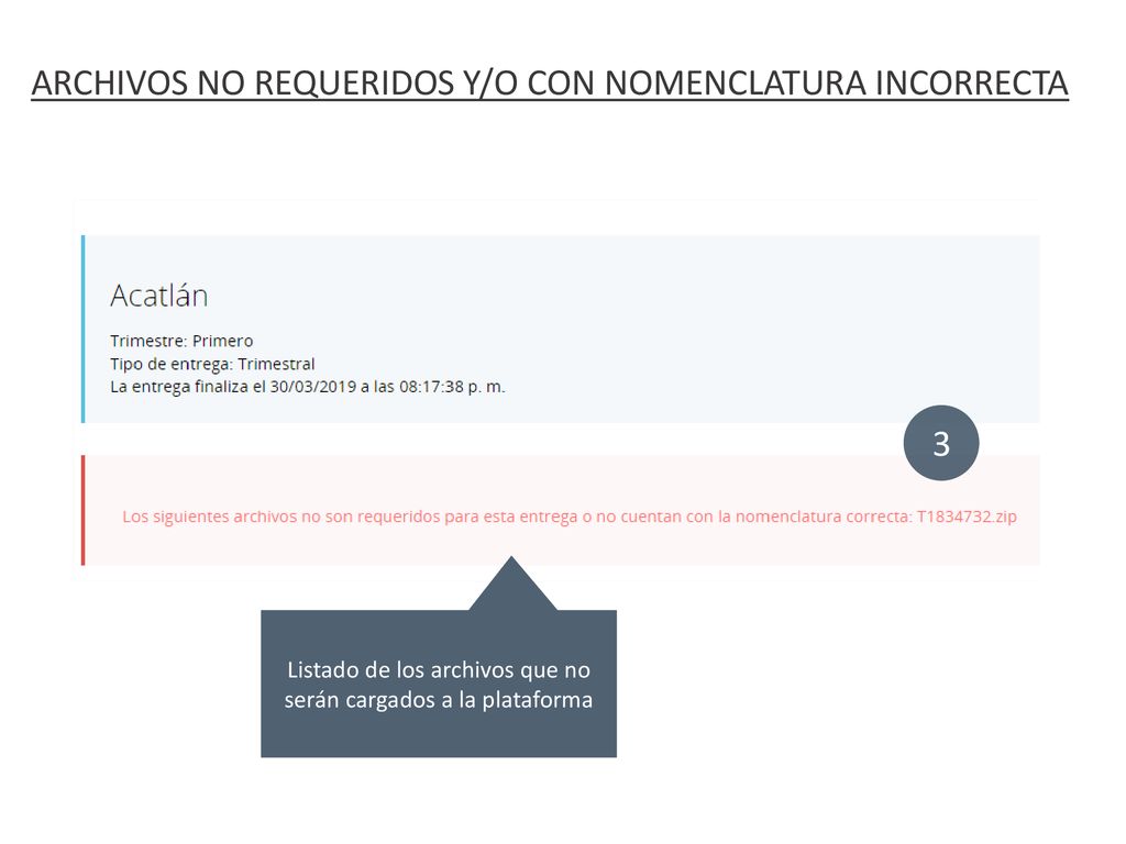 Listado de los archivos que no serán cargados a la plataforma