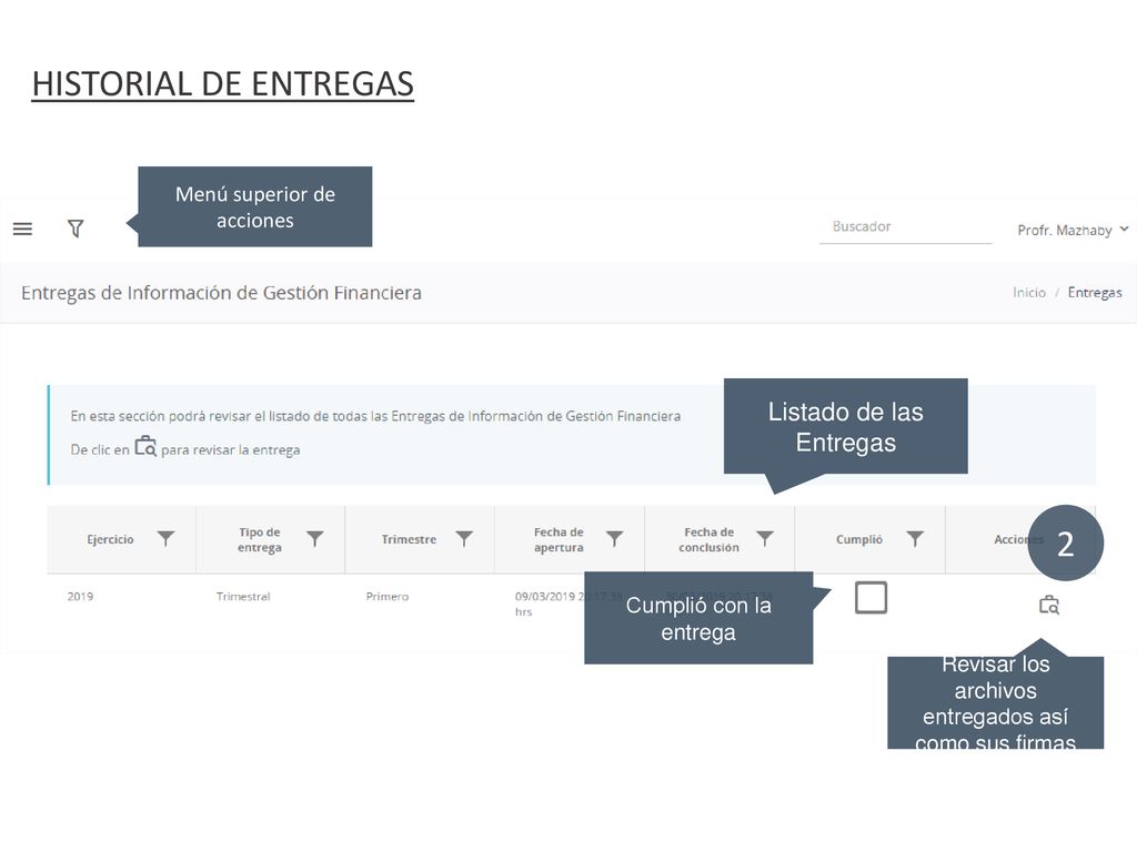 HISTORIAL DE ENTREGAS 2 Listado de las Entregas