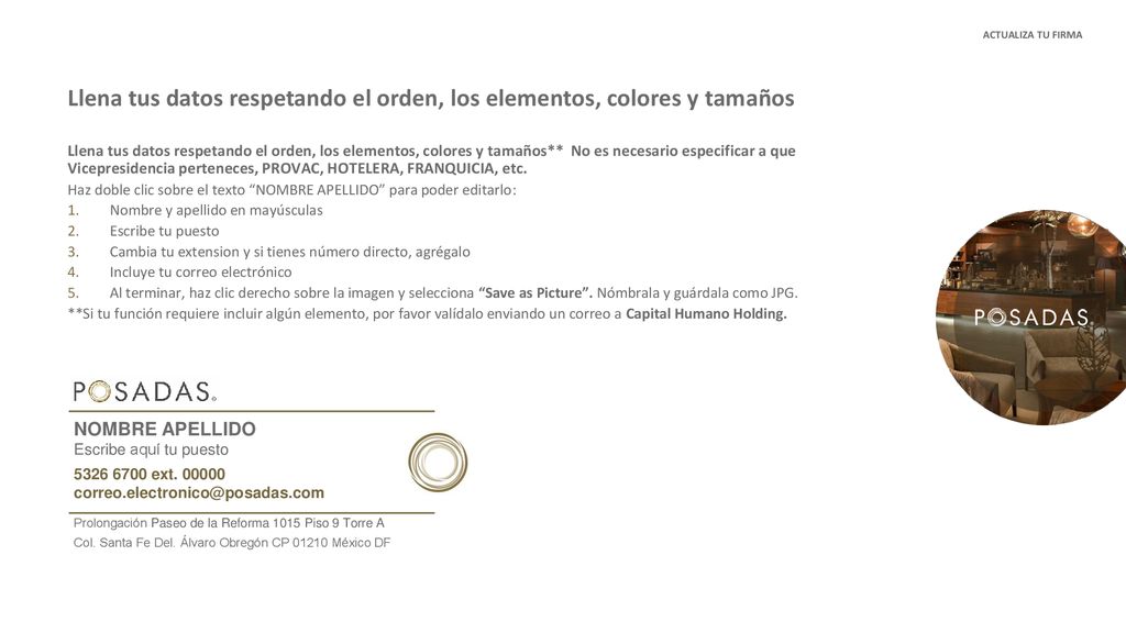 Llena tus datos respetando el orden, los elementos, colores y tamaños