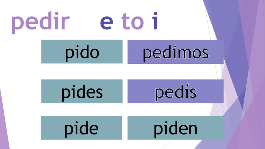 pedir e to i pido pedimos pides pedís pide piden