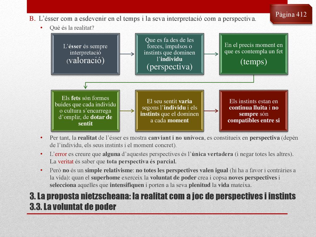 Pàgina 412 L’ésser com a esdevenir en el temps i la seva interpretació com a perspectiva. Què és la realitat