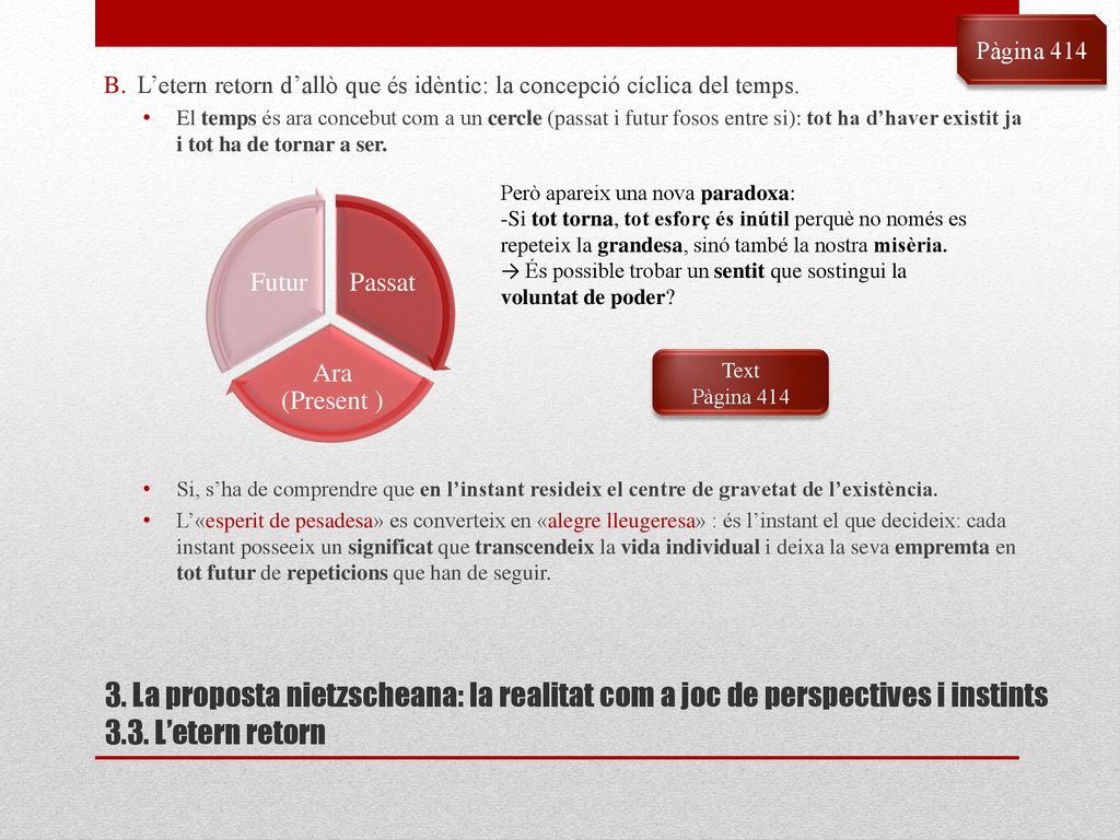 Pàgina 414 L’etern retorn d’allò que és idèntic: la concepció cíclica del temps.