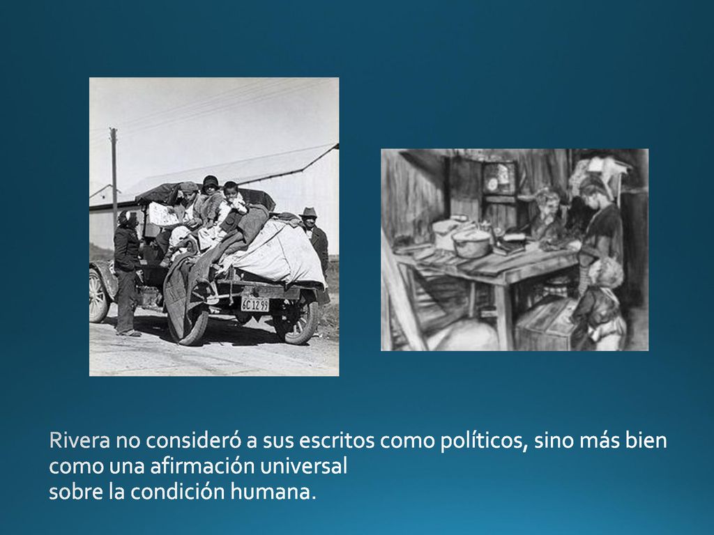 Rivera no consideró a sus escritos como políticos, sino más bien como una afirmación universal sobre la condición humana.