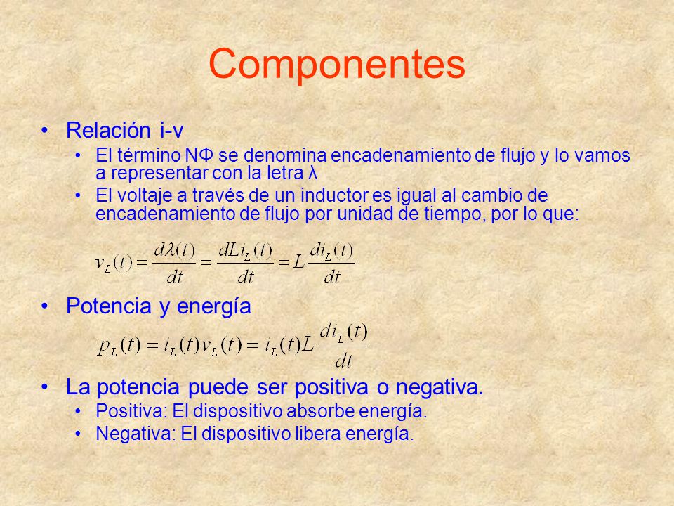 Componentes Relación i-v Potencia y energía