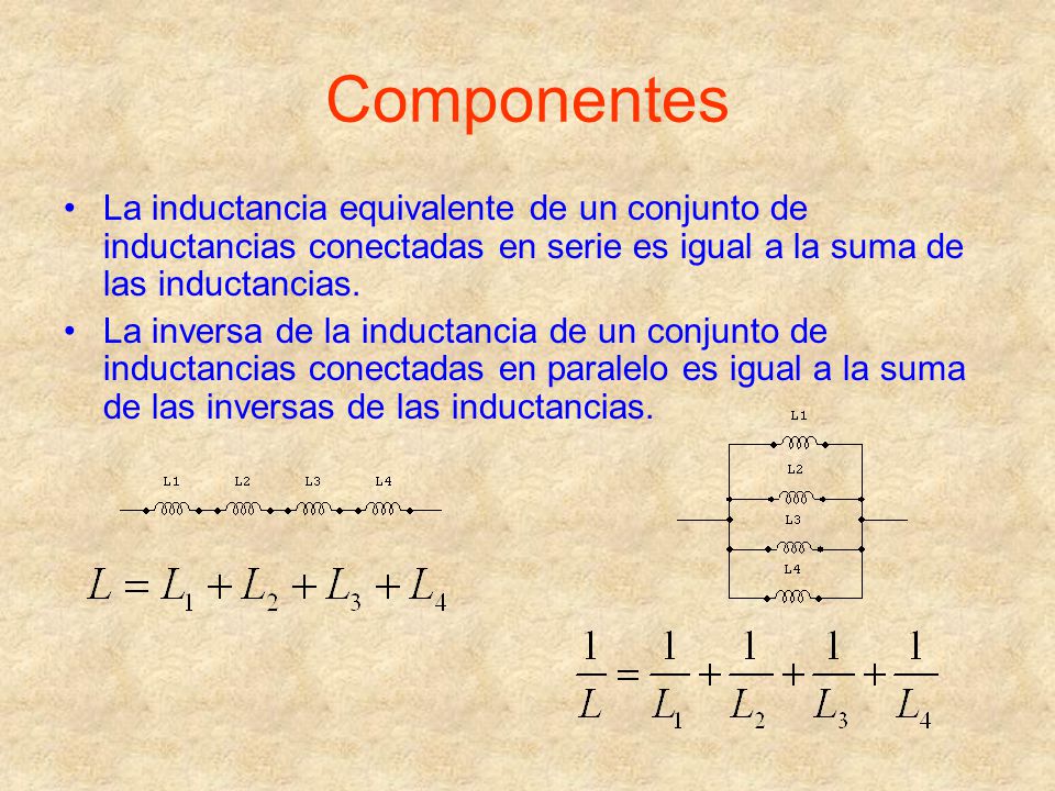 Componentes La inductancia equivalente de un conjunto de inductancias conectadas en serie es igual a la suma de las inductancias.