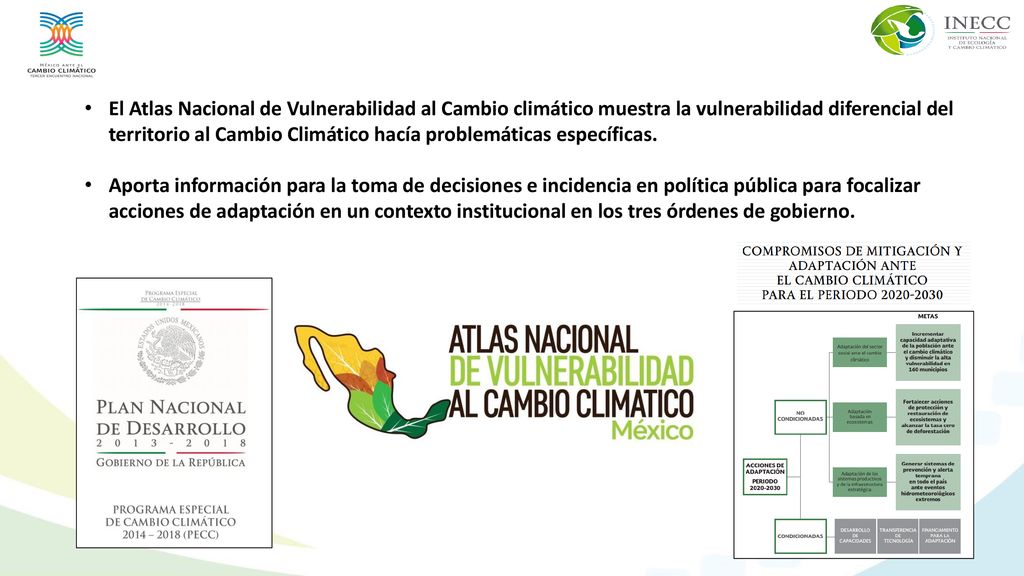 El Atlas Nacional de Vulnerabilidad al Cambio climático muestra la vulnerabilidad diferencial del territorio al Cambio Climático hacía problemáticas específicas.