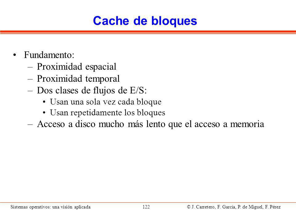 Cache de bloques (II) Estructura de datos en memoria con los bloques más frecuentemente utilizados.