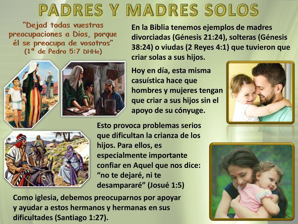 PADRES Y MADRES SOLOS Dejad todas vuestras preocupaciones a Dios, porque él se preocupa de vosotros (1ª de Pedro 5:7 DHHe)
