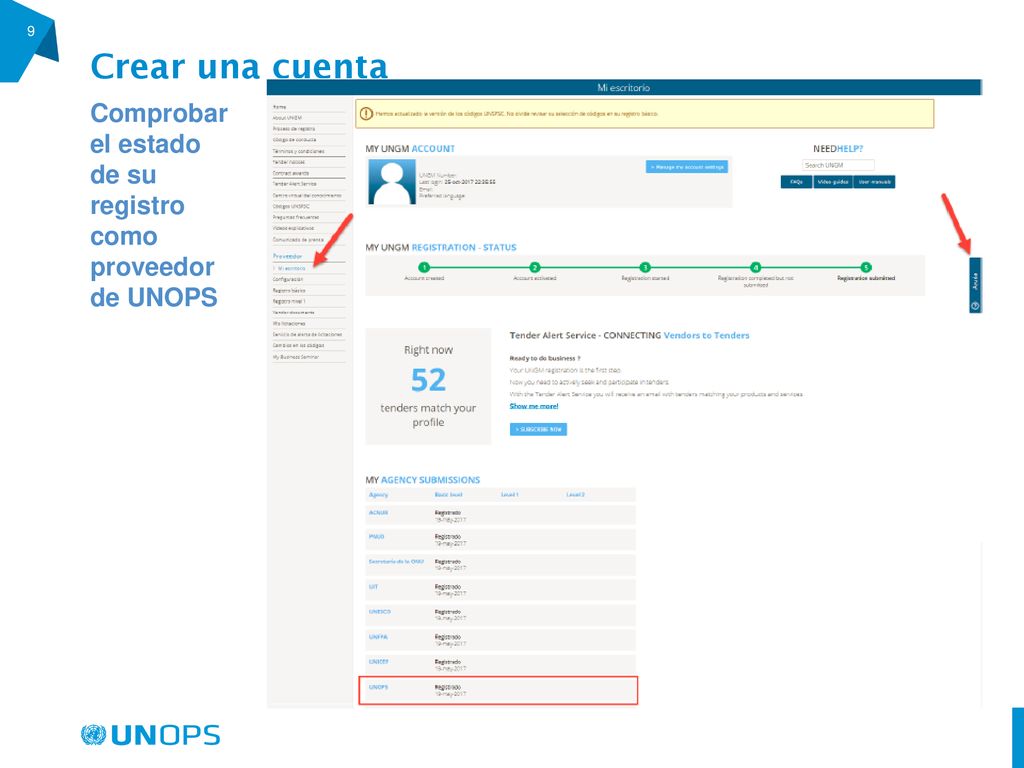 Crear una cuenta Comprobar el estado de su registro como proveedor de UNOPS