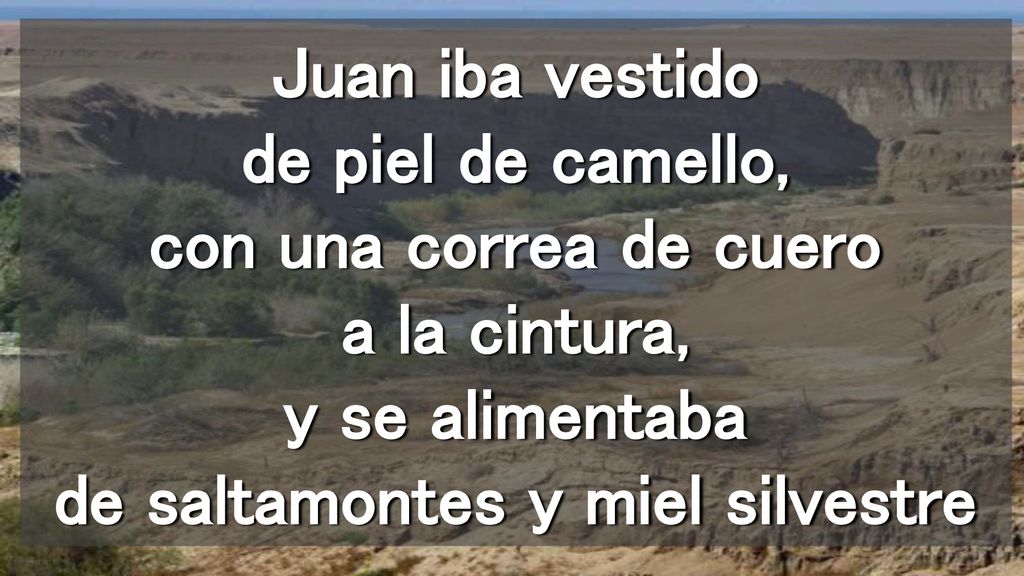 Juan iba vestido de piel de camello, con una correa de cuero a la cintura, y se alimentaba de saltamontes y miel silvestre