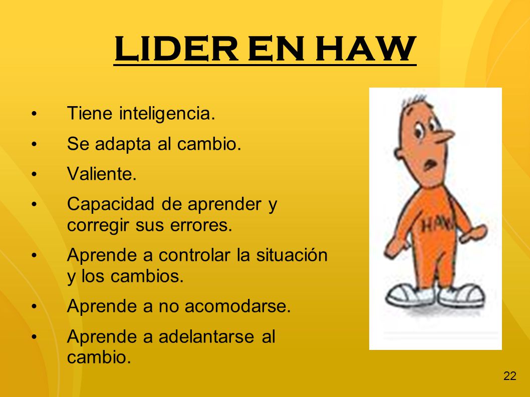 LIDER EN HAW Tiene inteligencia. Se adapta al cambio. Valiente.