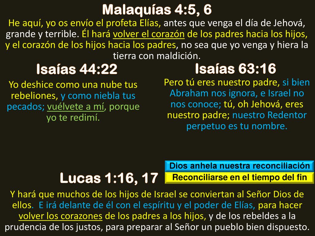 Dios anhela nuestra reconciliación Reconciliarse en el tiempo del fin