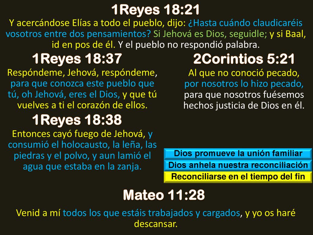 1Reyes 18:21 1Reyes 18:37 2Corintios 5:21 1Reyes 18:38 Mateo 11:28
