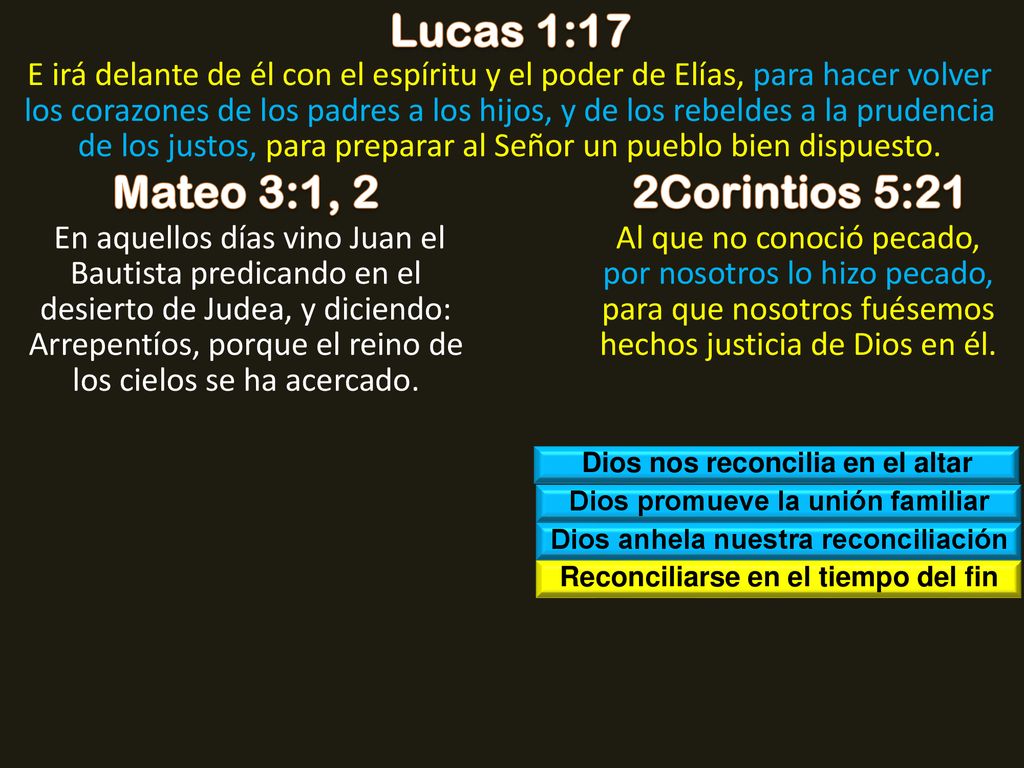 Lucas 1:17 Mateo 3:1, 2 2Corintios 5:21