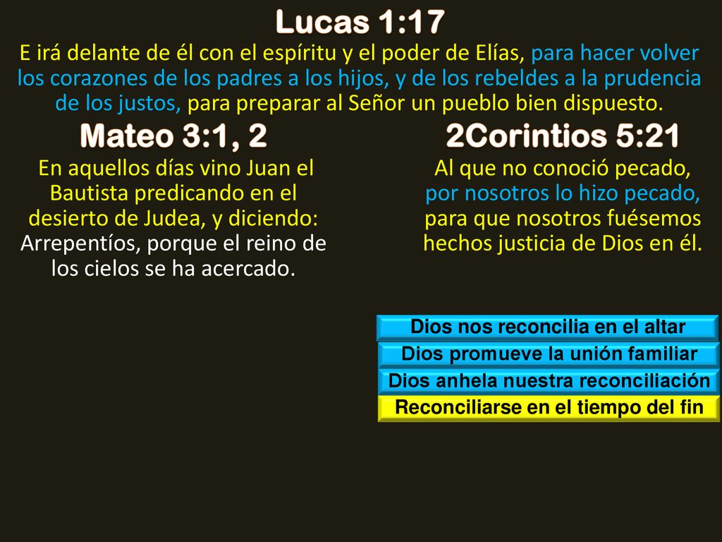 Lucas 1:17 Mateo 3:1, 2 2Corintios 5:21