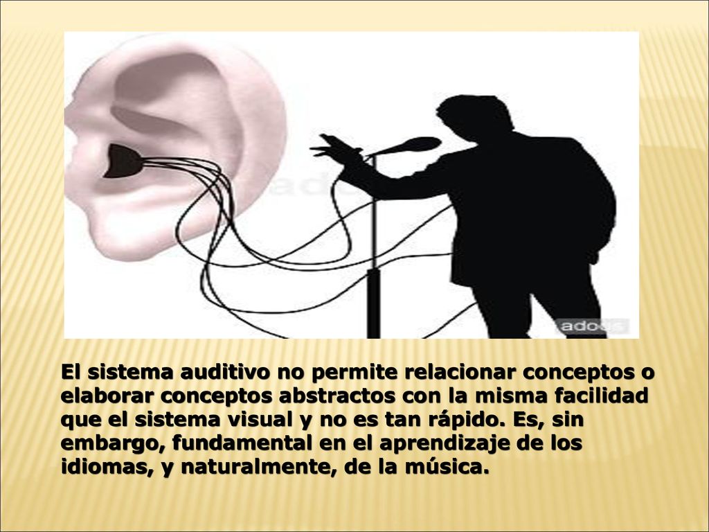 El sistema auditivo no permite relacionar conceptos o elaborar conceptos abstractos con la misma facilidad que el sistema visual y no es tan rápido.