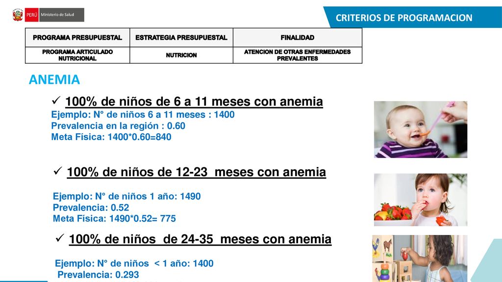 ANEMIA 100% de niños de 6 a 11 meses con anemia