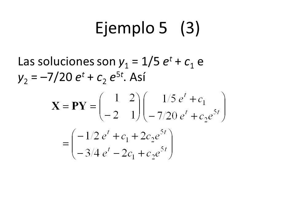 Ejemplo 5 (3) Las soluciones son y1 = 1/5 et + c1 e y2 = –7/20 et + c2 e5t.