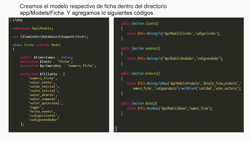 Creamos el modelo respectivo de ficha dentro del directorio app/Models/Ficha.
