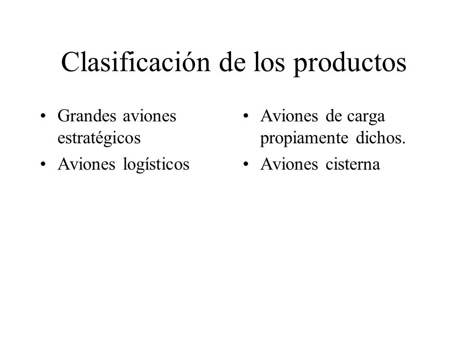 Clasificación de los productos