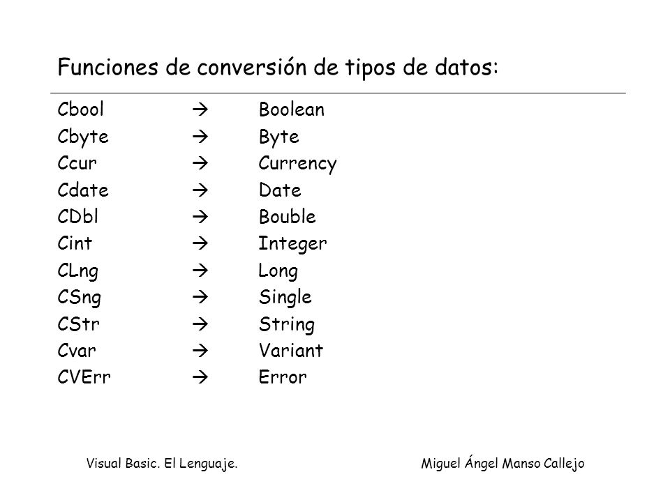 Funciones de conversión de tipos de datos: