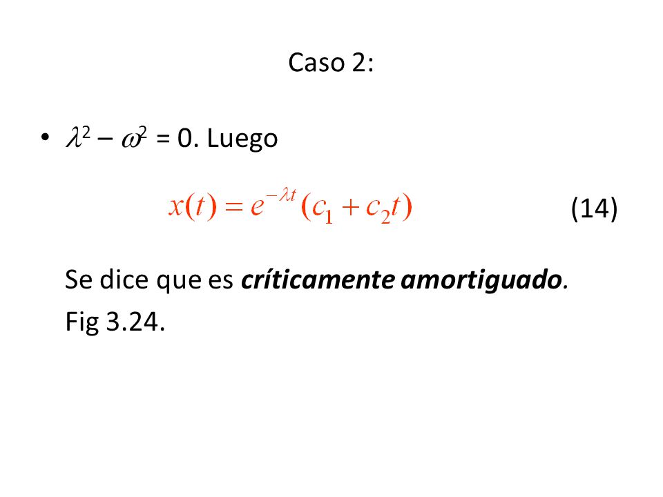 Caso 2: 2 – 2 = 0. Luego (14) Se dice que es críticamente amortiguado. Fig 3.24.