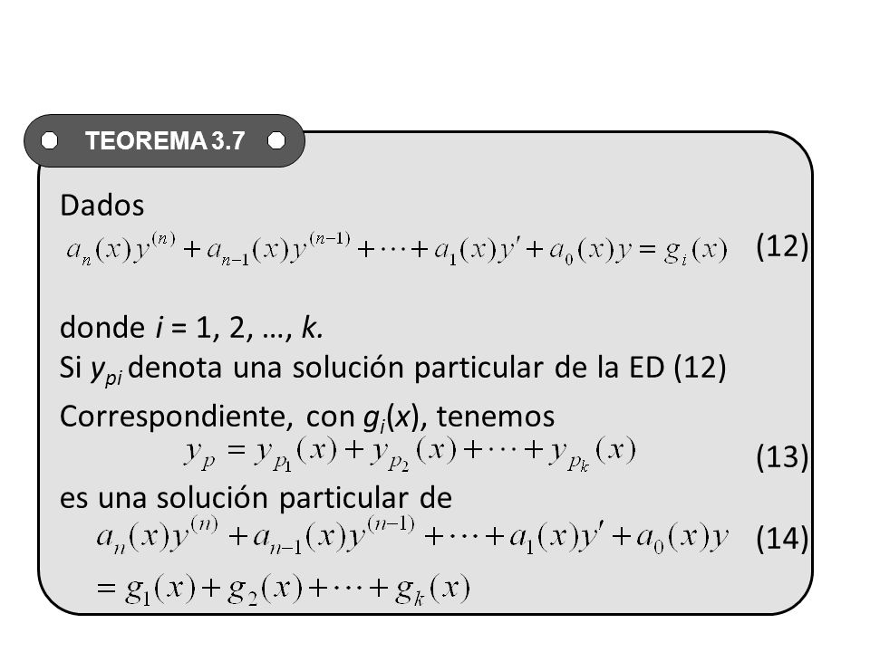 Dados (12) donde i = 1, 2, …, k. Si ypi denota una solución particular de la ED (12)