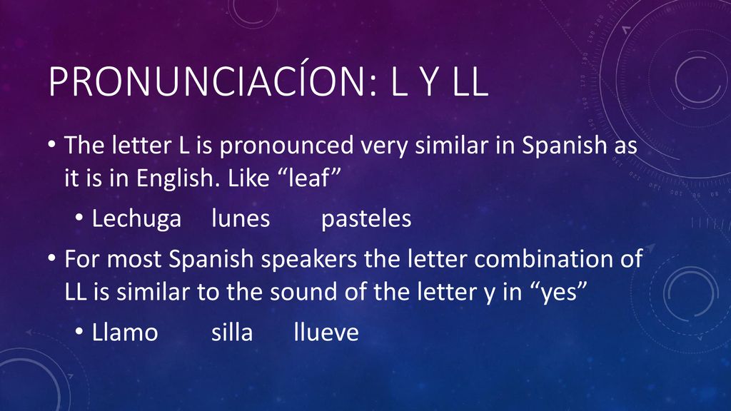PronunciacÍon: L y LL The letter L is pronounced very similar in Spanish as it is in English. Like leaf