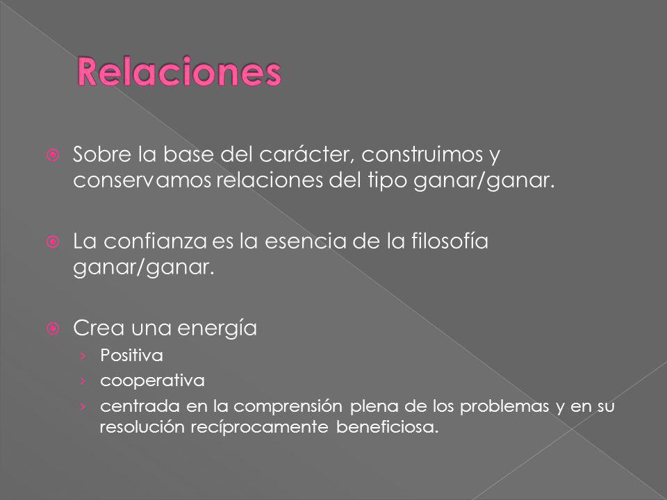 Relaciones Sobre la base del carácter, construimos y conservamos relaciones del tipo ganar/ganar.