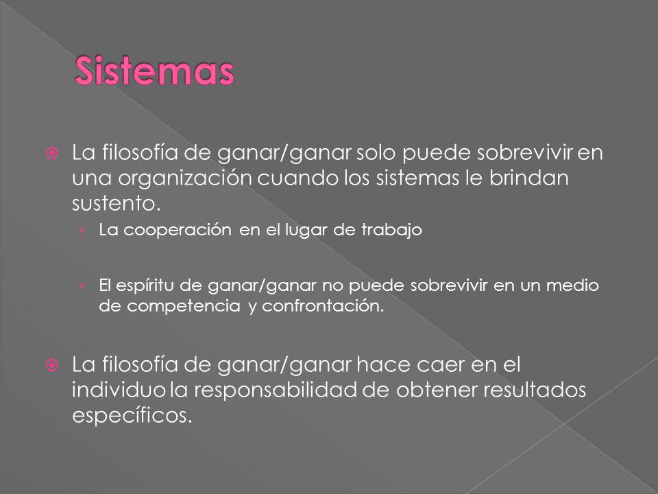 Sistemas La filosofía de ganar/ganar solo puede sobrevivir en una organización cuando los sistemas le brindan sustento.