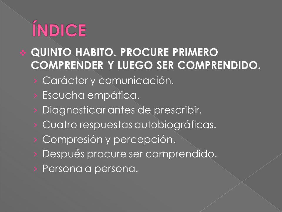 ÍNDICE QUINTO HABITO. PROCURE PRIMERO COMPRENDER Y LUEGO SER COMPRENDIDO. Carácter y comunicación.