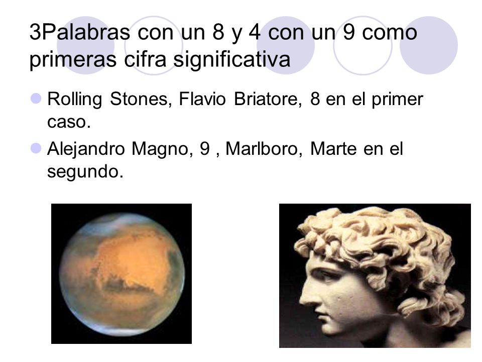 3Palabras con un 8 y 4 con un 9 como primeras cifra significativa