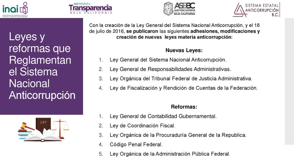 Leyes y reformas que Reglamentan el Sistema Nacional Anticorrupción