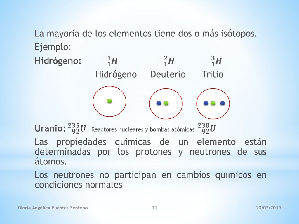 La mayoría de los elementos tiene dos o más isótopos