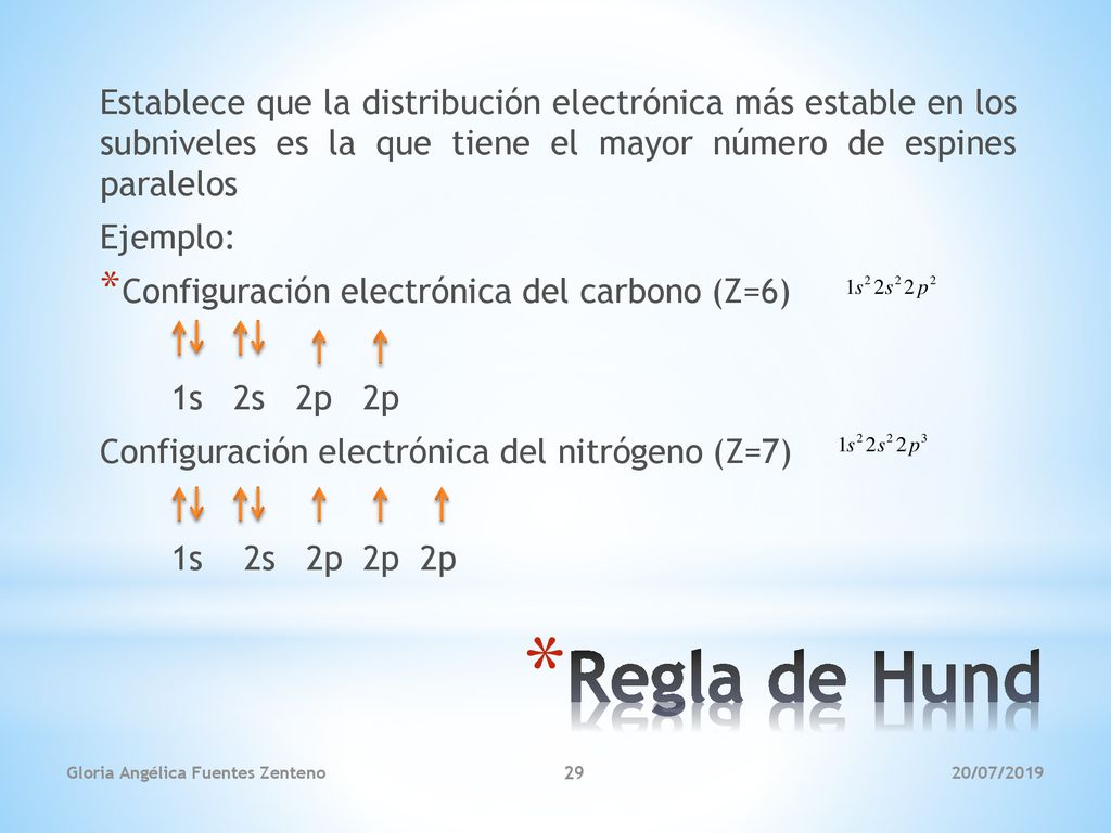 Establece que la distribución electrónica más estable en los subniveles es la que tiene el mayor número de espines paralelos