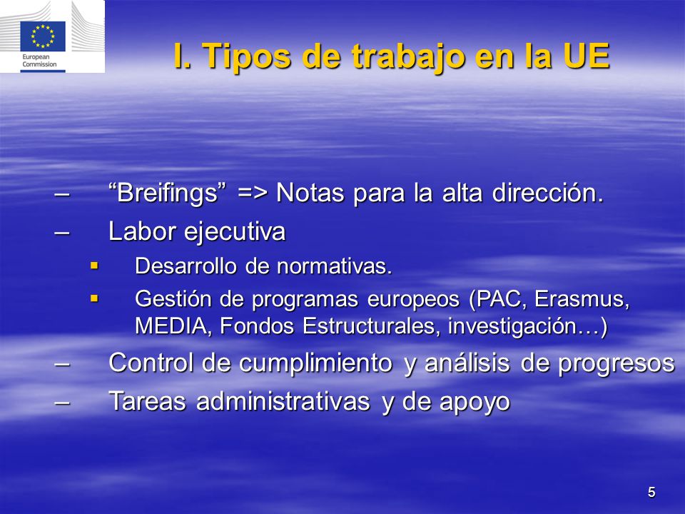 I. Tipos de trabajo en la UE