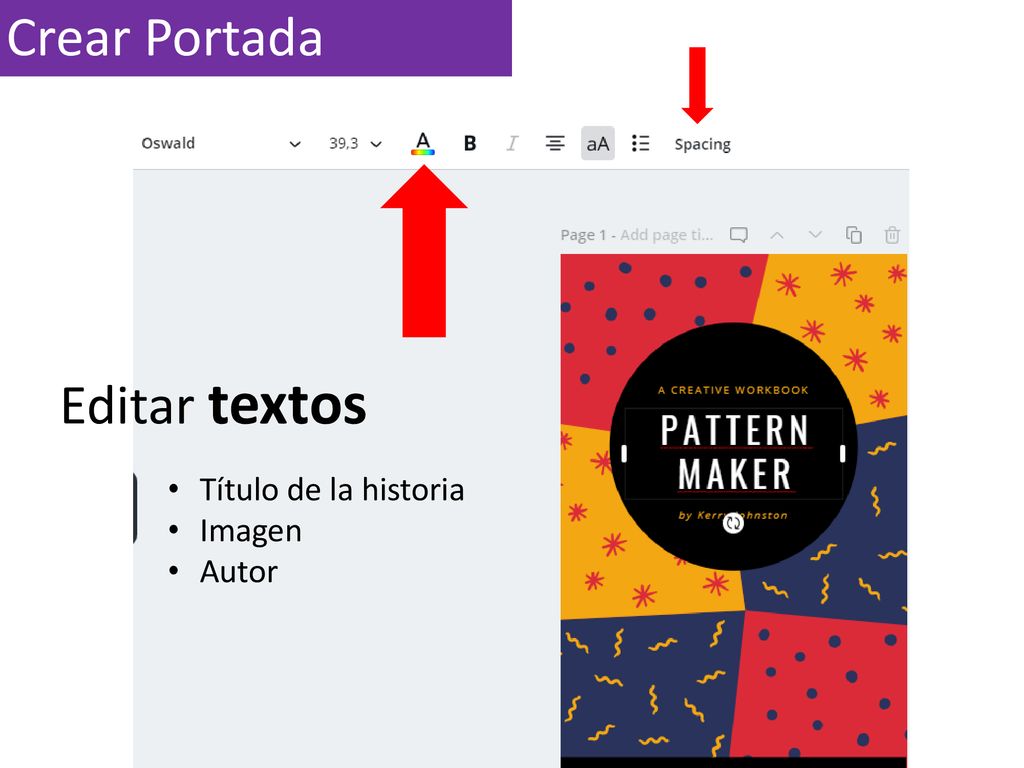 Crear Portada Editar textos Título de la historia Imagen Autor