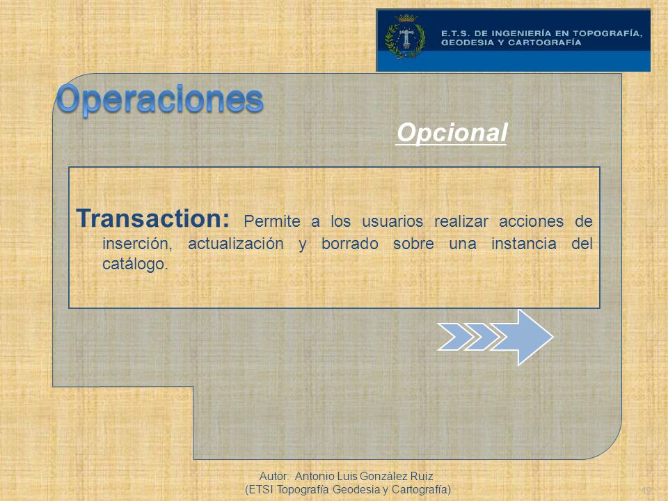 Operaciones Opcional. Transaction: Permite a los usuarios realizar acciones de inserción, actualización y borrado sobre una instancia del catálogo.