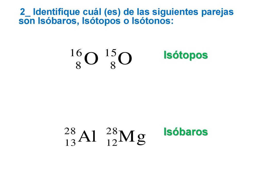 2_ Identifique cuál (es) de las siguientes parejas son Isóbaros, Isótopos o Isótonos: