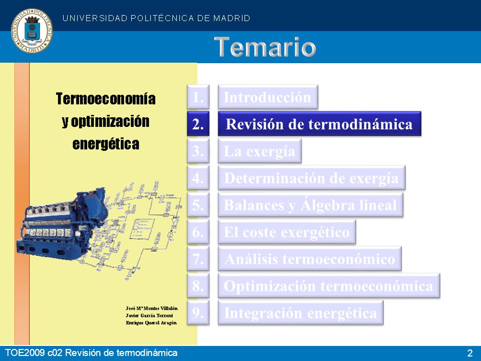 Temario 1. Introducción 2. Revisión de termodinámica 3. La exergía 4.