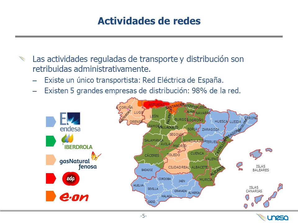 Actividades de redes Las actividades reguladas de transporte y distribución son retribuidas administrativamente.
