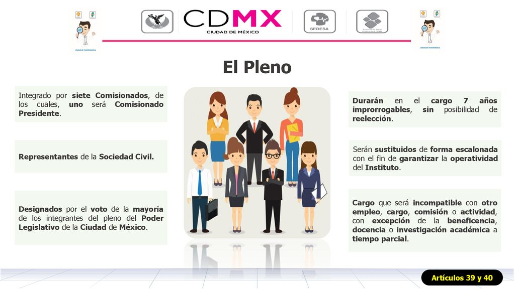 El Pleno Integrado por siete Comisionados, de los cuales, uno será Comisionado Presidente.
