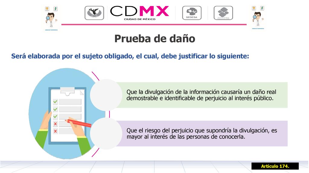 Prueba de daño Será elaborada por el sujeto obligado, el cual, debe justificar lo siguiente: