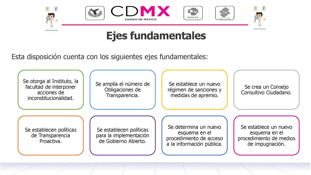 Ejes fundamentales Esta disposición cuenta con los siguientes ejes fundamentales: