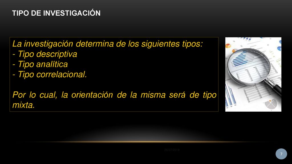 La investigación determina de los siguientes tipos: - Tipo descriptiva