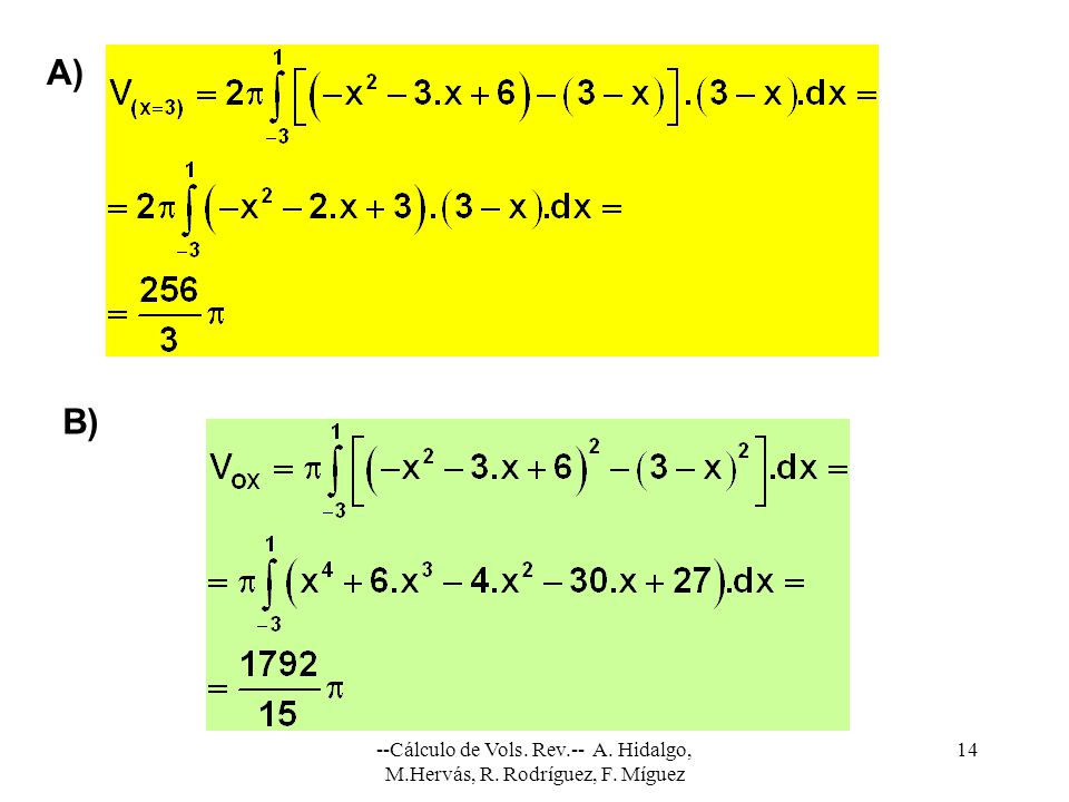 A) B) --Cálculo de Vols. Rev.-- A. Hidalgo, M.Hervás, R. Rodríguez, F. Míguez