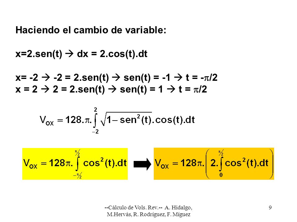 Haciendo el cambio de variable: x=2.sen(t)  dx = 2.cos(t).dt